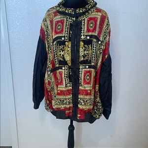Men's Red & Black Baroque Print Puffer Jacket